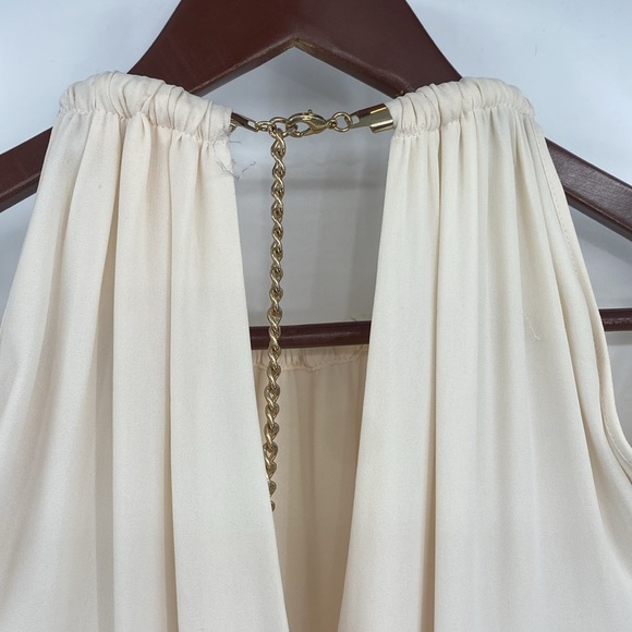 Cache Jumpsuit Womens Size XL Cream Black Cold Shoulder Pleated Chain Neck Relax - Picture 12 of 16